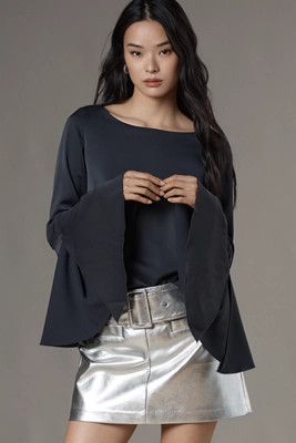 By Anthropologie Bell-Sleeve Satin Blouse | Anthropologie (US)