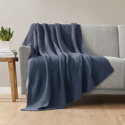 JUJABU 50"x60" Cotton Knit Throw Blanket for Couch, Bed or Chair, Lightweight All-Season Use, Blue | Target
