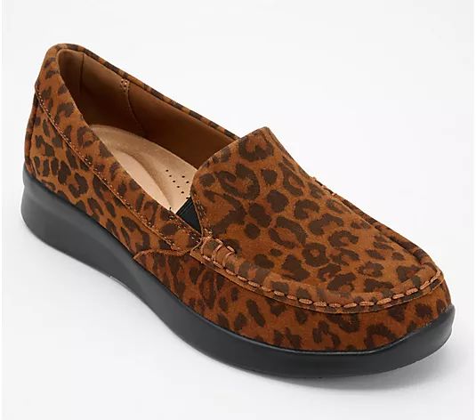 Clarks Collection Leather/Textile Slip-Ons - Ellowyn Lux - QVC.com | QVC