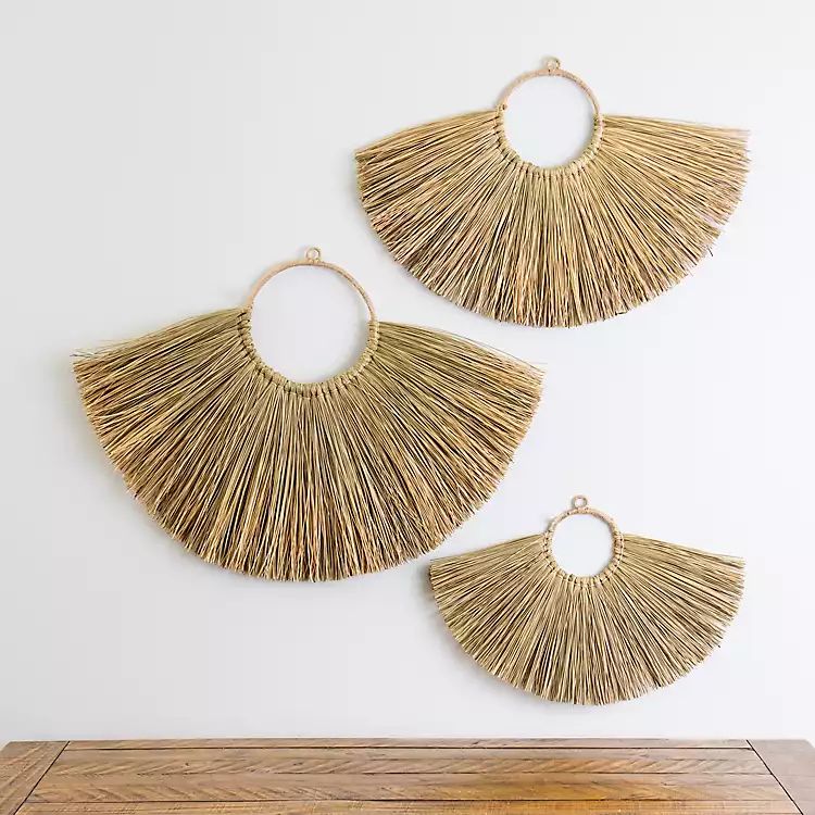 New! Straw Hanging Fan Wall Plaques, Set of 3 | Kirkland's Home