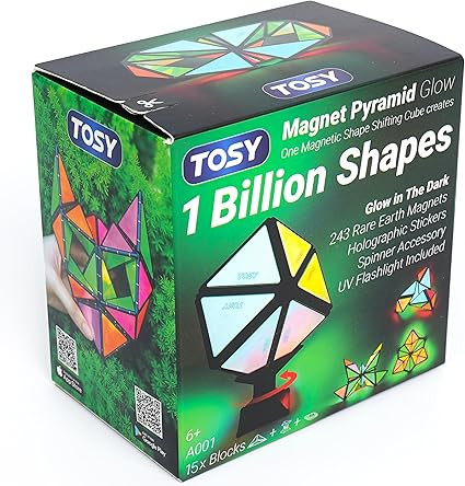 TOSY Magnet Pyramid Glow - 1 Cube Transforms into 1 Billion Shapes, 15 pcs (12 Puzzle pcs & 3 Acc... | Amazon (US)