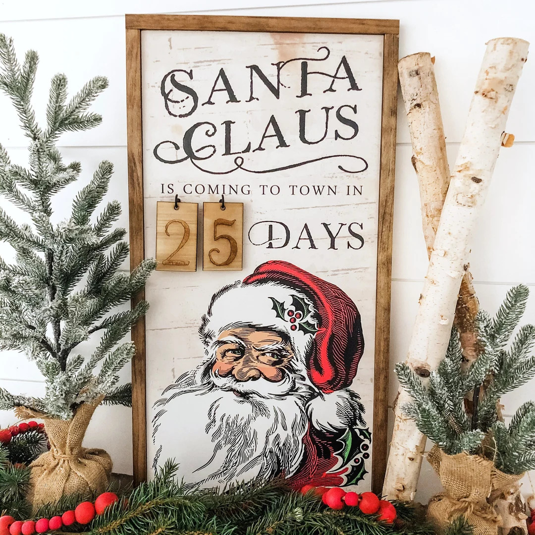 Christmas Countdown Wood Sign, Santa Claus Christmas Countdown, Christmas Decor, Farmhouse Christ... | Etsy (US)