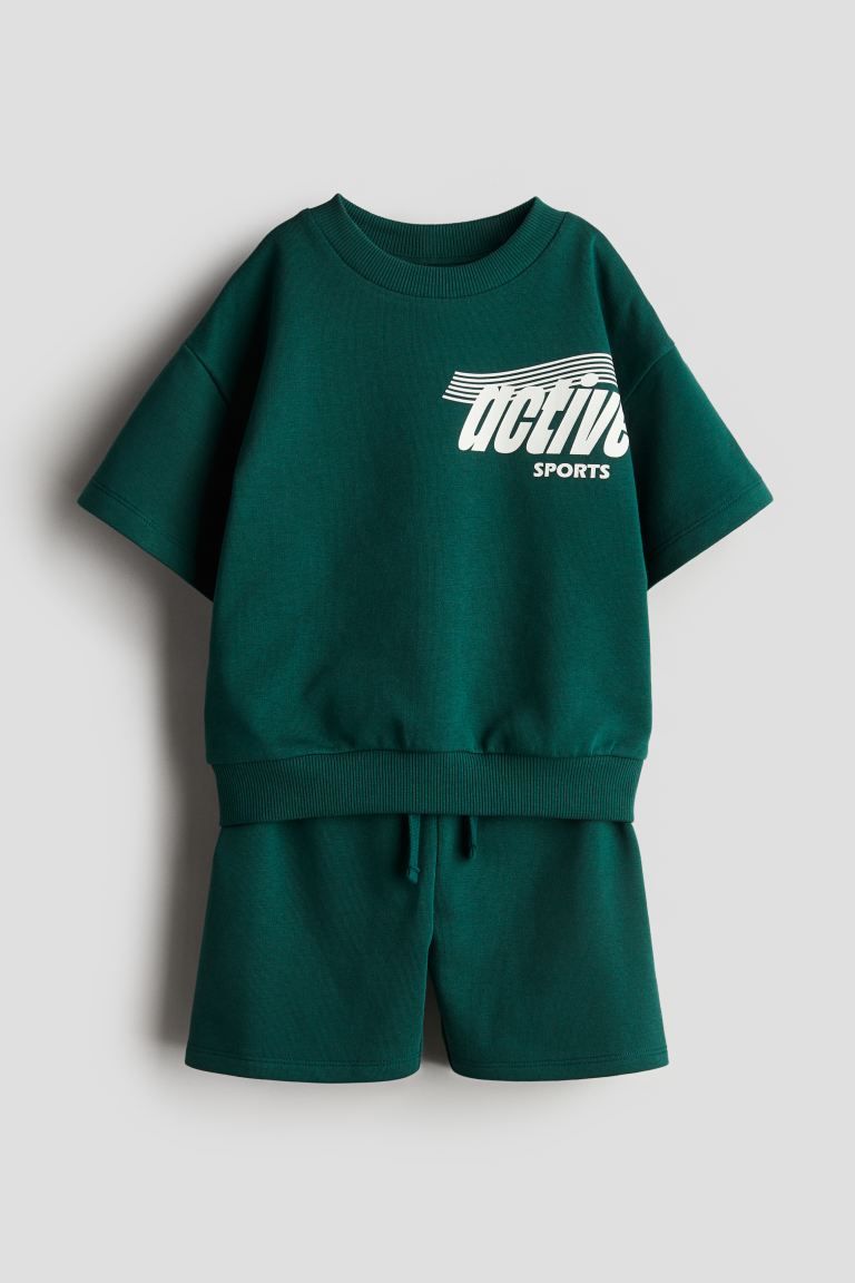 2-piece Printed Sweatsuit - Dark green/Active Sports - Kids | H&M US | H&M (US + CA)