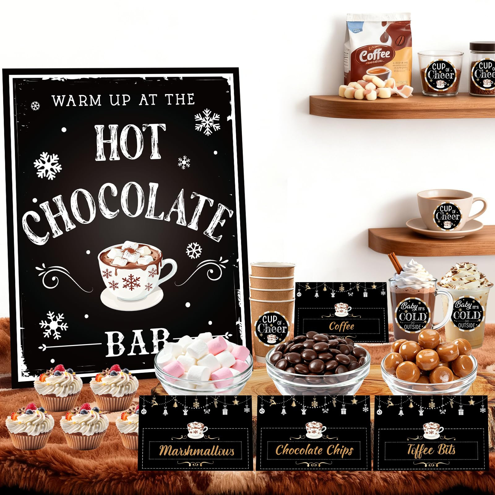 Christmas Hot Chocolate Bar Decorations Kit Hot Cocoa Bar Supplies Sign Merry Xmas Stand Sign 18 ... | Amazon (US)