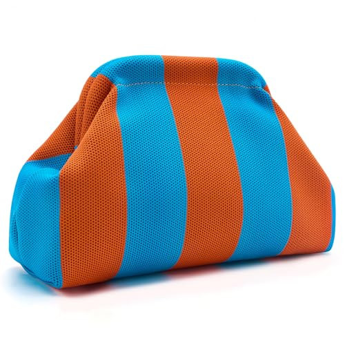 bohunono Woven Clutch Purses for Women,Summer Beach Purse for Vacation, Clutch Handbags,Old Money Casual Bag(B_Dark Orange-Light Blue) | Amazon (US)