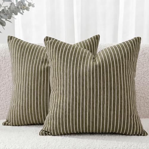 Striped Textured Chenille Pillow Covers 18x18 Set of 2, Soft Double-Sided Decorative Throw Pillow... | Amazon (US)
