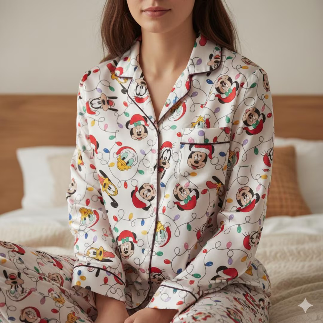 Disney Mickey and Friends Christmas Lights Satin Pajama Set, Mickey Christmas Pjs, Disneyland Pjs... | Etsy (US)