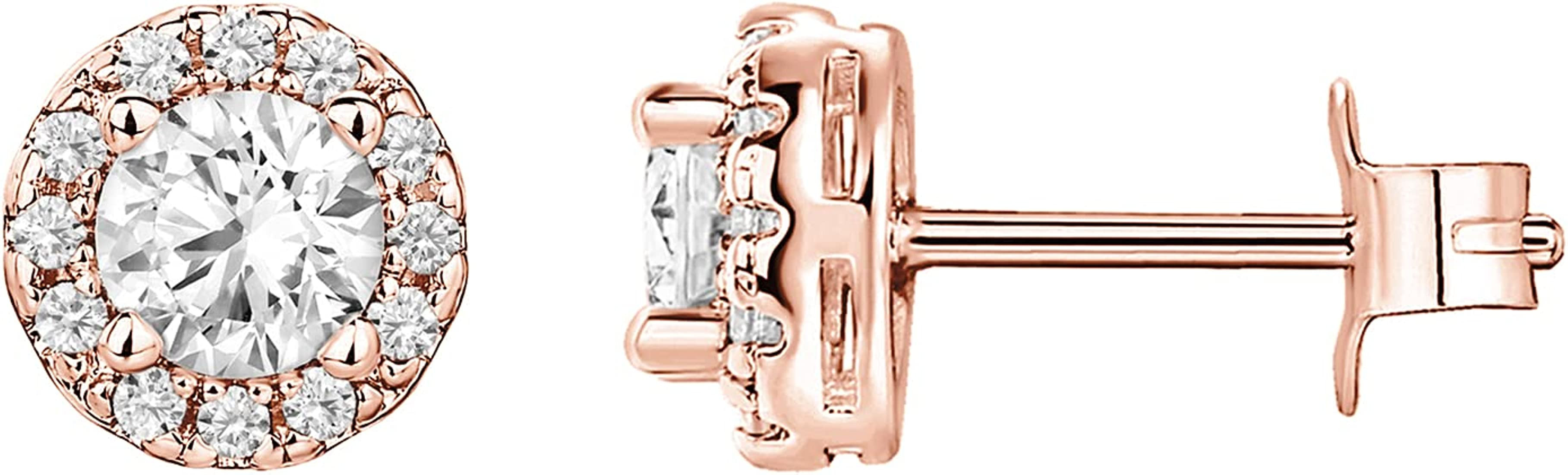 PAVOI 14K Gold Plated Sterling Silver Post Brilliant Round Faux Diamond Halo Earrings - Premium C... | Amazon (US)