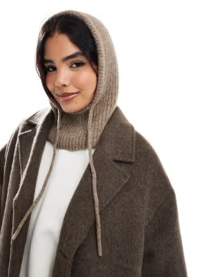 ASOS DESIGN knitted hood with wool mix in mink - BROWN | ASOS (Global)