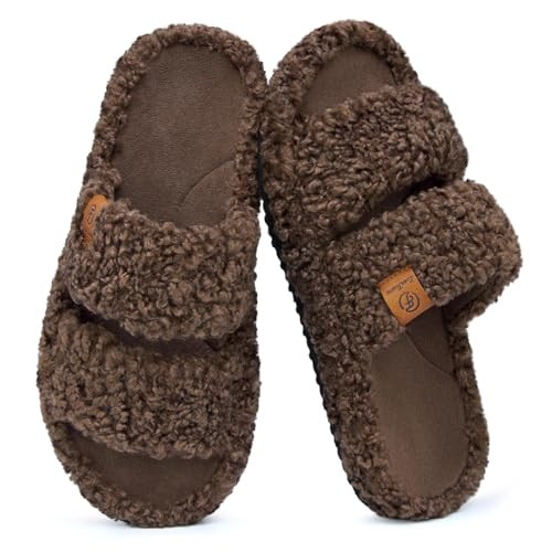 EverFoams Womens Fuzzy Open-toe Slippers Soft Comfy Memory Foam Indoor House Shoes | Amazon (US)