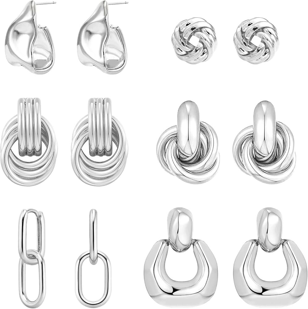 6 Pairs Gold Dangle Earrings for Women, 14K Gold Plated Earrings Geometric Knot Drop Huggie Earri... | Amazon (US)