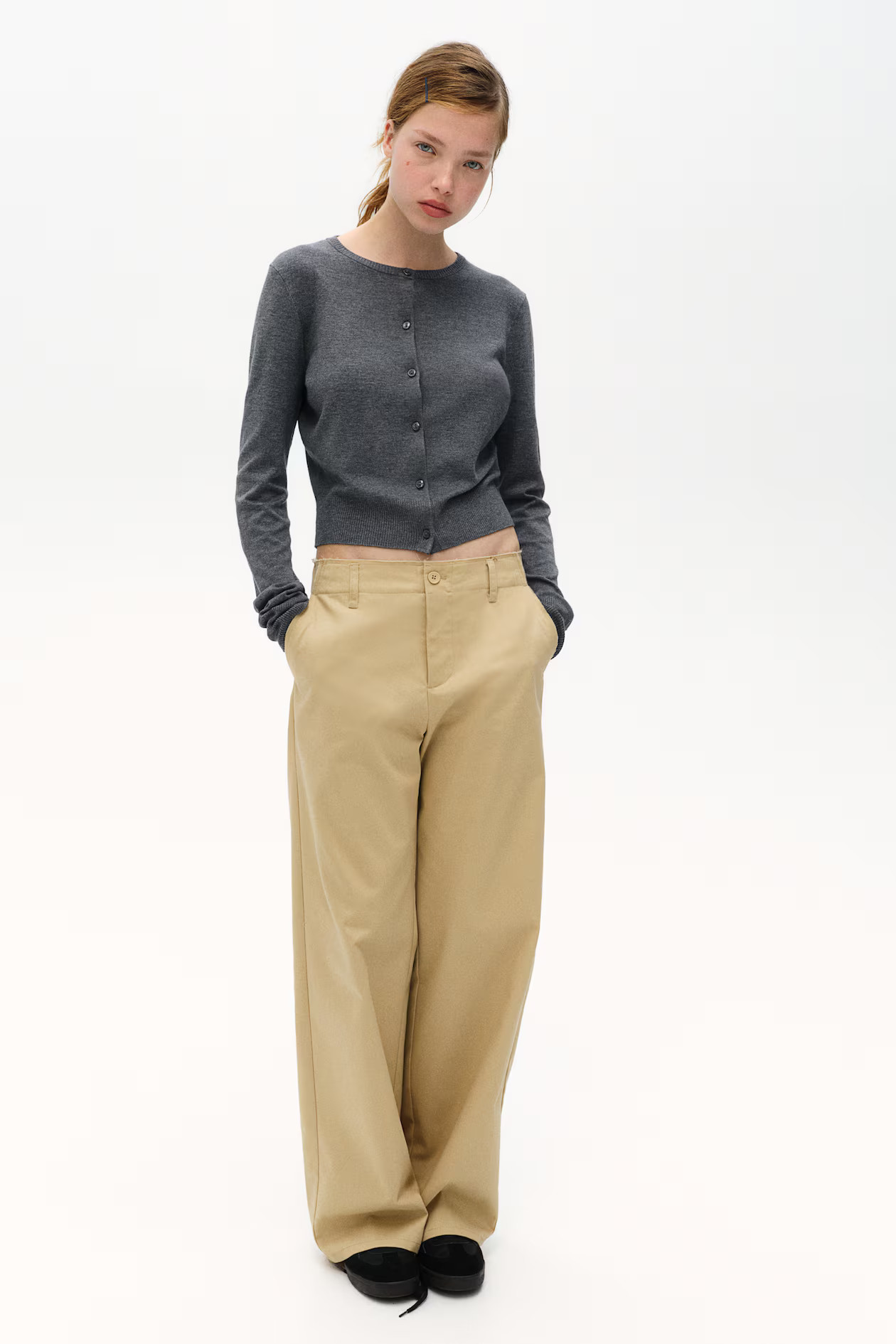 Fine-knit cardigan - Round neck - Long sleeve - Dark grey marl - Ladies | H&M GB | H&M (UK, MY, IN, SG, PH, TW, HK)