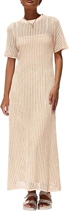PRETTYGARDEN Womens Eyelet Cover Up Dress 2025 Summer Vacation Resort Maxi Dresses Beach Short Sl... | Amazon (US)