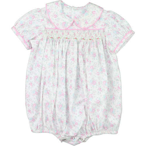 Smocked Pink And Blue Rosette Bubble | Cecil and Lou