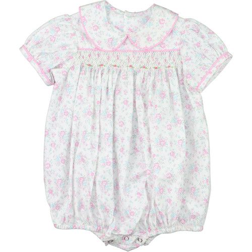 Smocked Pink And Blue Rosette Bubble | Cecil and Lou