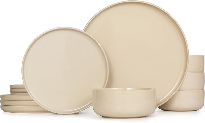 Dinnerware Set, 12 Piece Service for 4, by Kook, Ceramic 10.5” Dinner Plates, 8.2” Salad Plat... | Amazon (US)