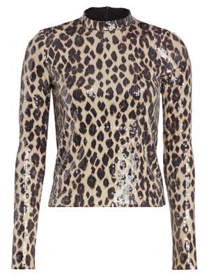 Marshall Sequin Leopard Print Mockneck Top | Saks Fifth Avenue