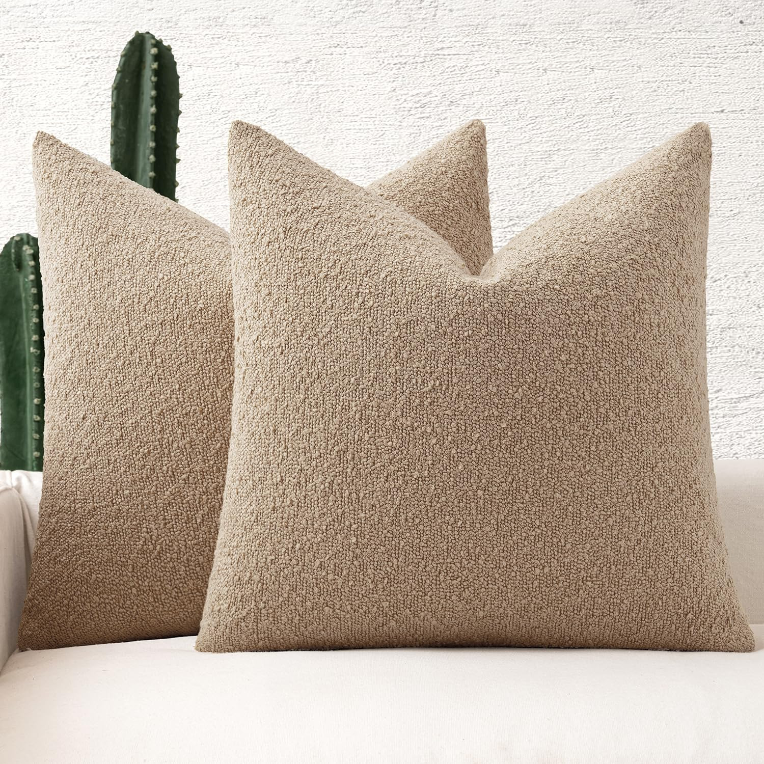 MIULEE Set of 2 Decorative Couch Pillow Covers 18x18 Inch Khaki Neutral Throw Pillows Textured Bo... | Amazon (US)