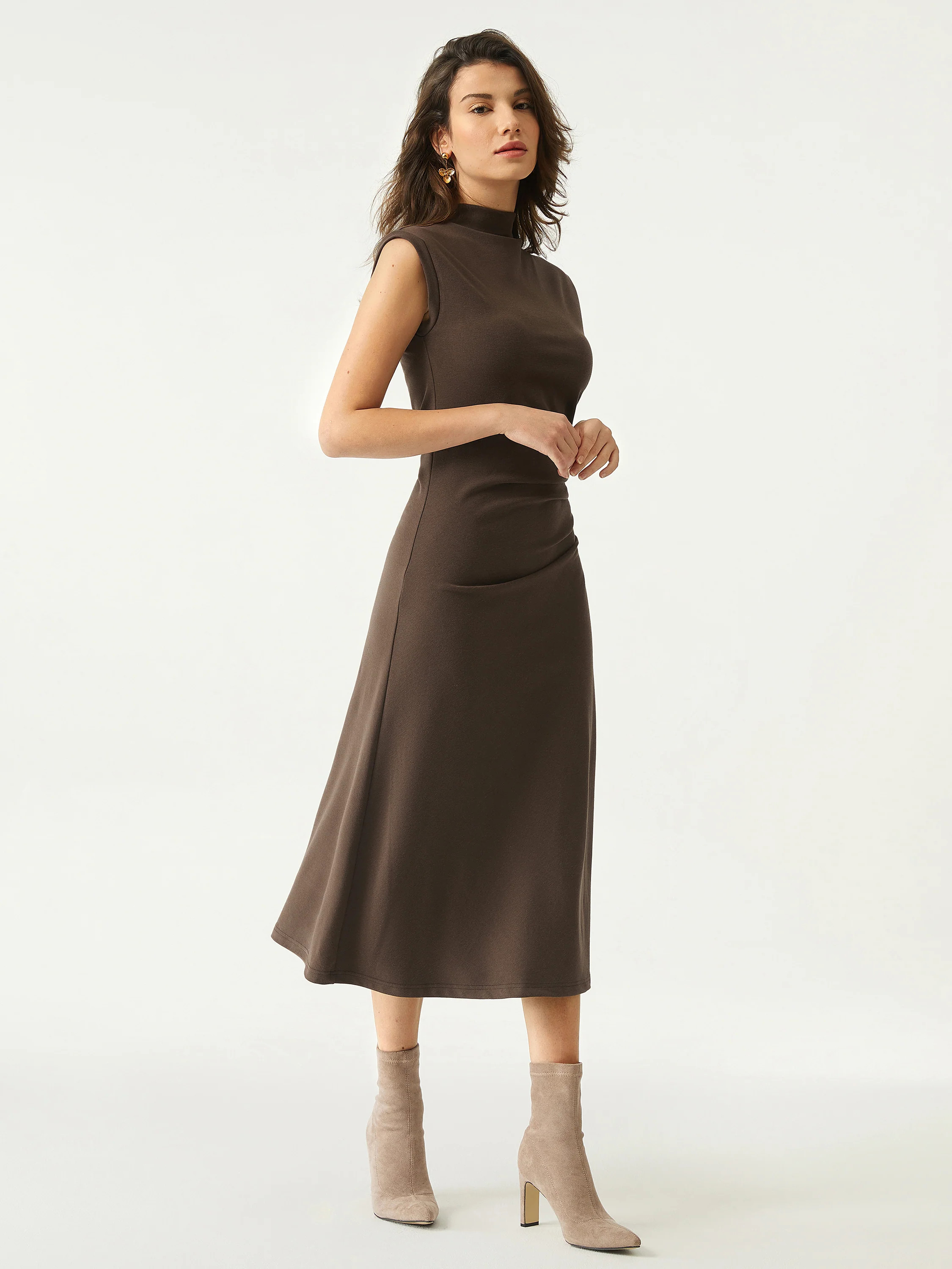 Mockneck Tucks Midi Dress | OGL