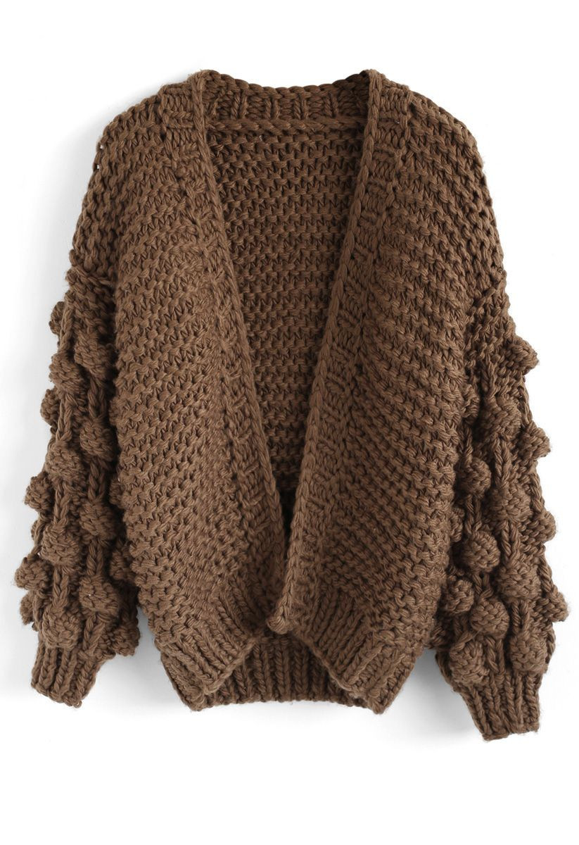 Cuteness on Sleeves Chunky Cardigan in Brown | Chicwish