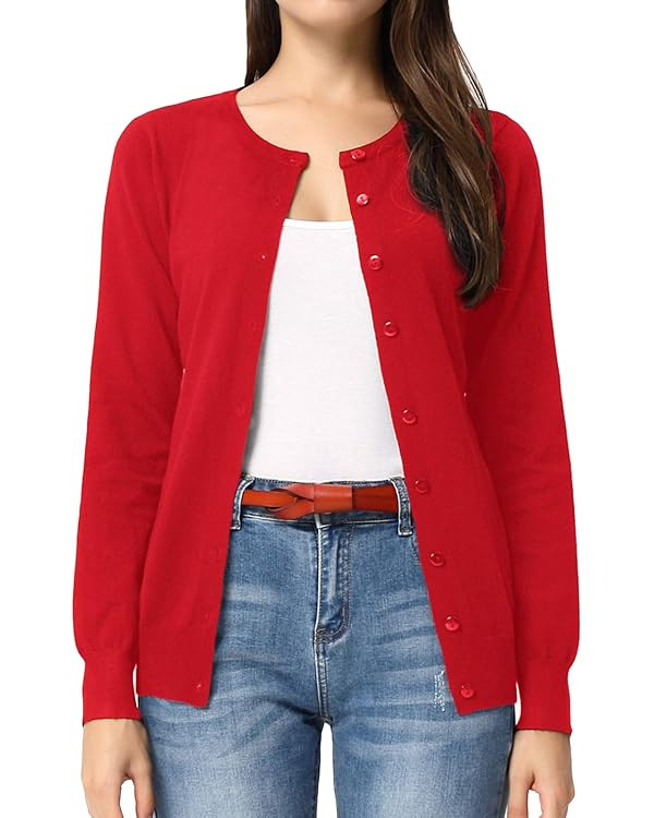 GRACE KARIN Women's Long Sleeve Button Down Crew Neck Classic Sweater Knit Cardigan | Amazon (US)