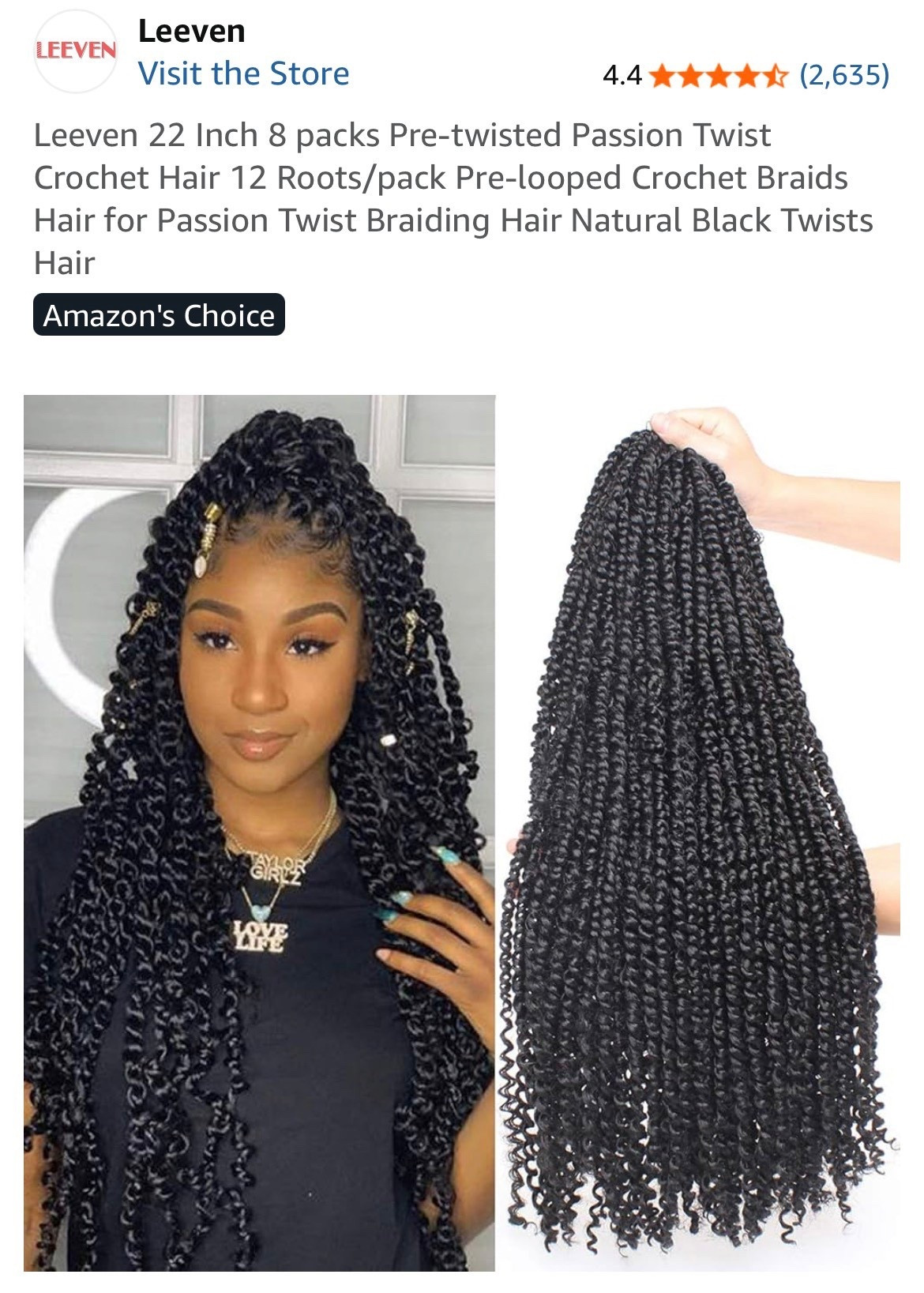 Leeven 22 Inch 8 packs Pre-twisted Passion Twist Crochet Hair 12 Roots/pack Pre-looped Crochet Braids Hair for Passion Twist Braiding Hair Natural Black Twists Hair

#LTKvlog #LTKBeauty
