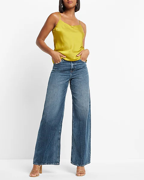 Super High Waisted Medium Wash Baggy Wide Leg Jeans | Express
