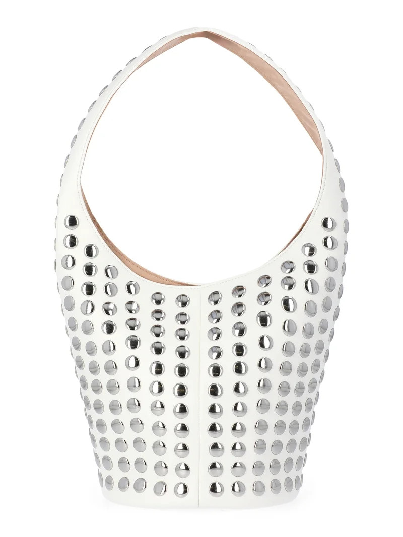 Madden NYC Women's Studded Bucket Shoulder Bag, White | Walmart (US)