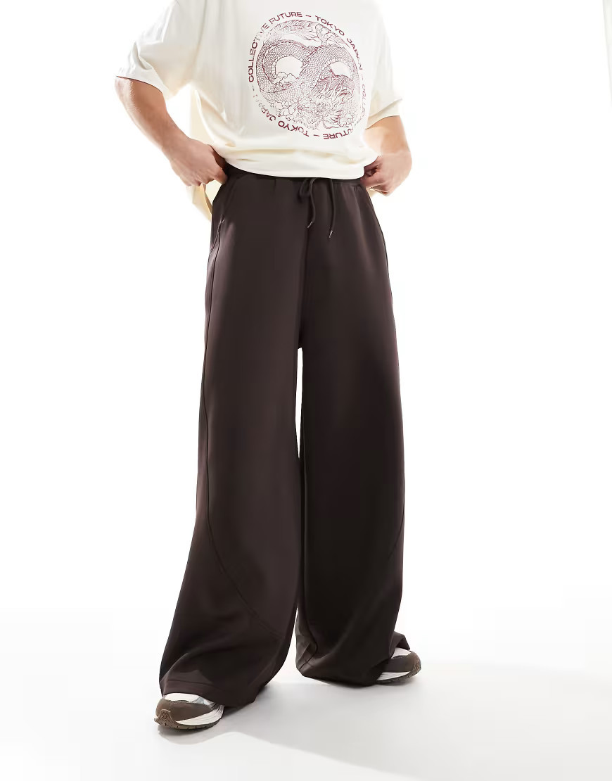 ASOS DESIGN super wide leg scuba sweatpants in brown | ASOS (Global)