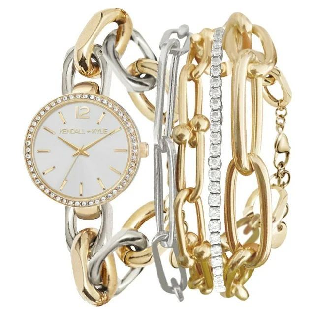 Kendall + Kylie Dainty Silver/Gold Chain Link Metal Analog Watch and Layered Bracelet Set | Walmart (US)