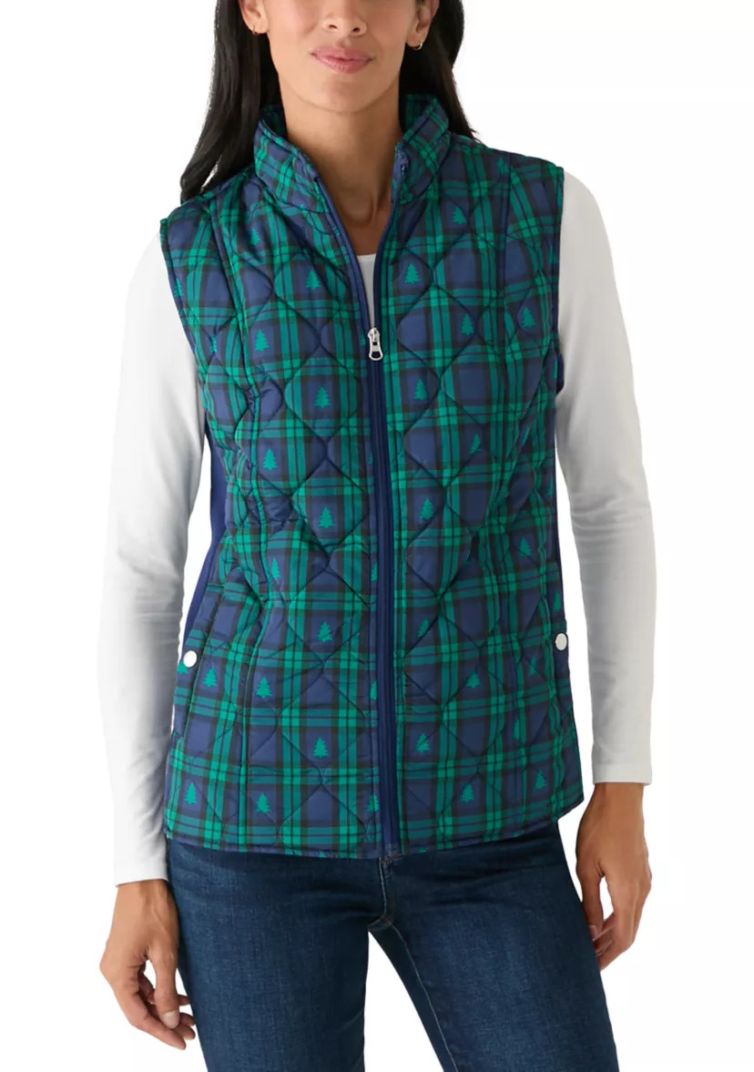 Women's Side Rib Print Plaid Vest | Belk