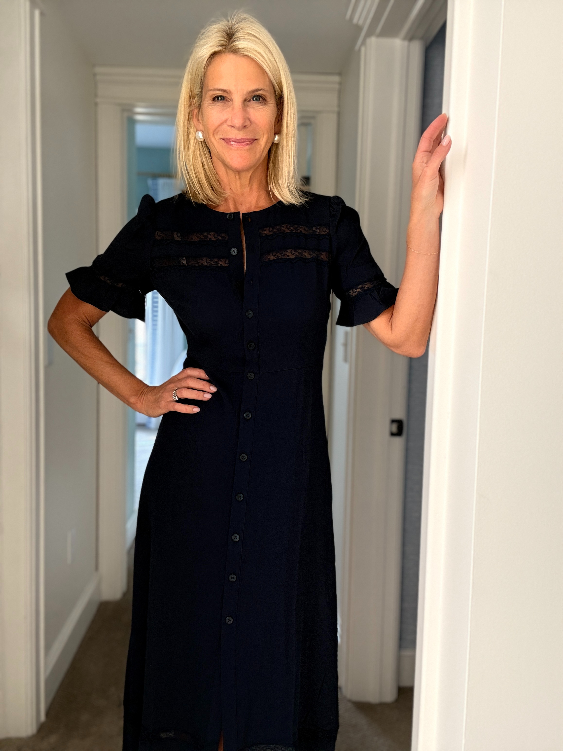 Elegant Navy Midi Dress for Timeless Summer Style.  

 #LTKootd #LTKSeasonal #LTKOver40