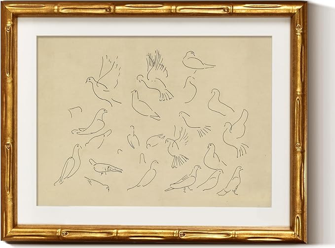 InSimSea Gold Bamboo Framed Canvas Wall Art, Minimalist Bird Animal Paintings, Antique Abstract S... | Amazon (US)