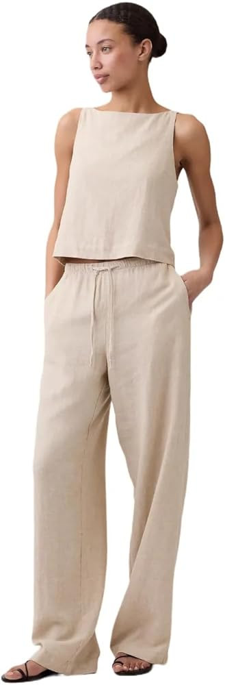 Gap Womens Wide Leg Linen Pull on Pant | Amazon (US)
