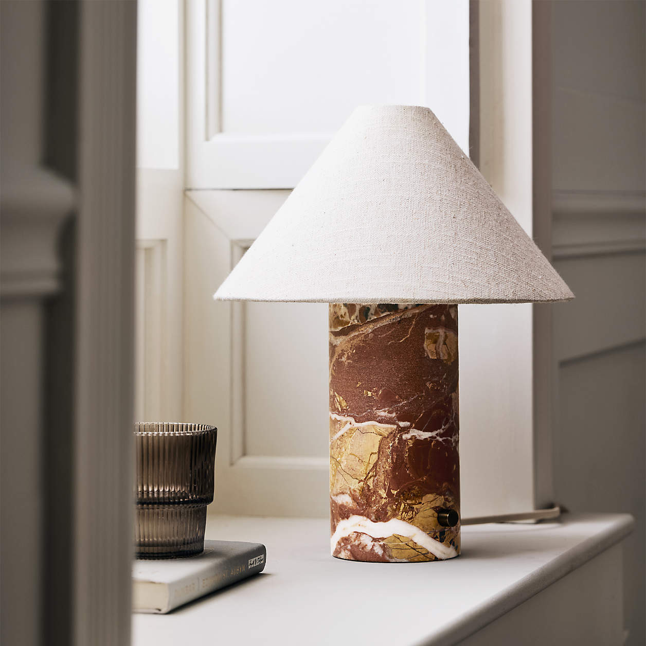 Chez Red Marble Mini Table Lamp with Fabric Shade 14" + Reviews | Crate & Barrel | Crate & Barrel