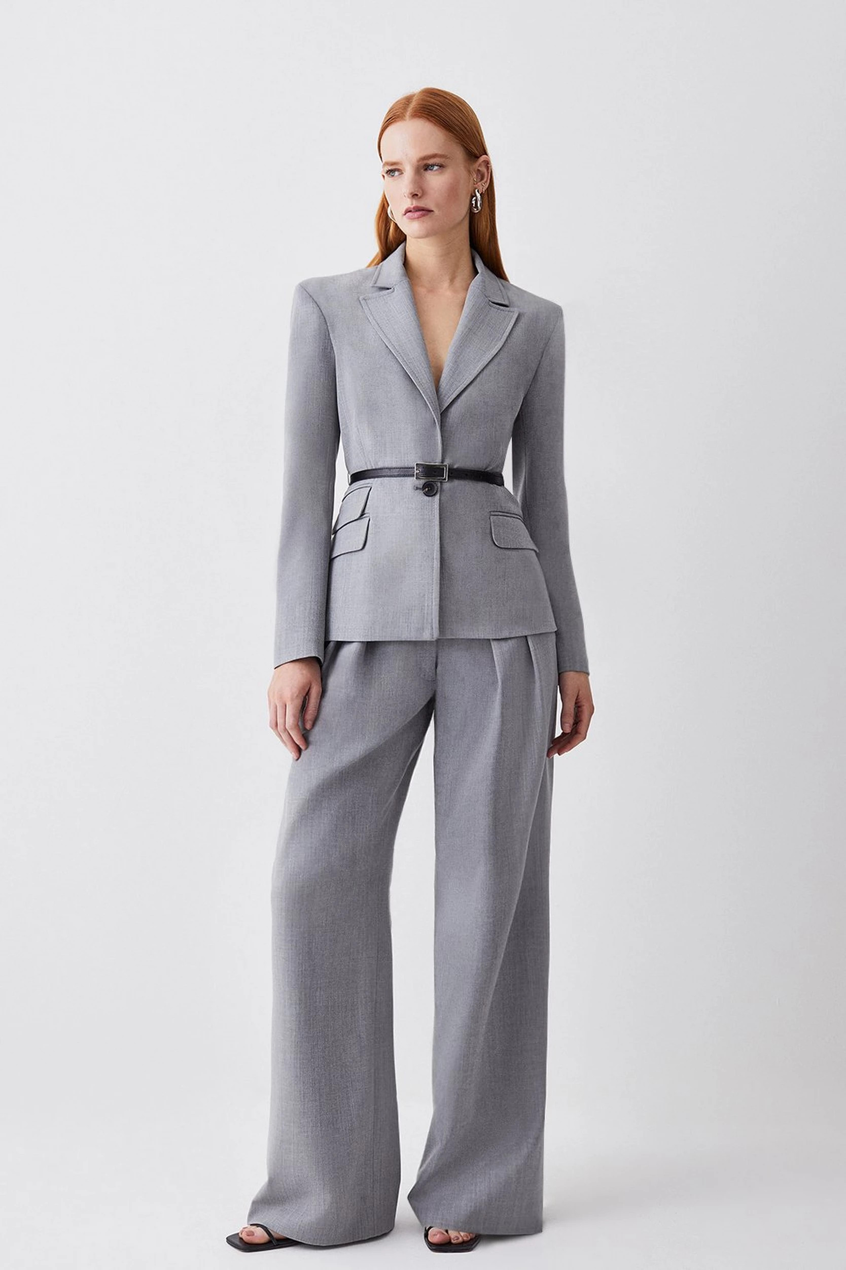 Wool Blend Tailored Wide Leg Trouser | Karen Millen UK + IE + DE + NL