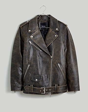 Distressed Leather Oversized Motorcycle Jacket | Madewell