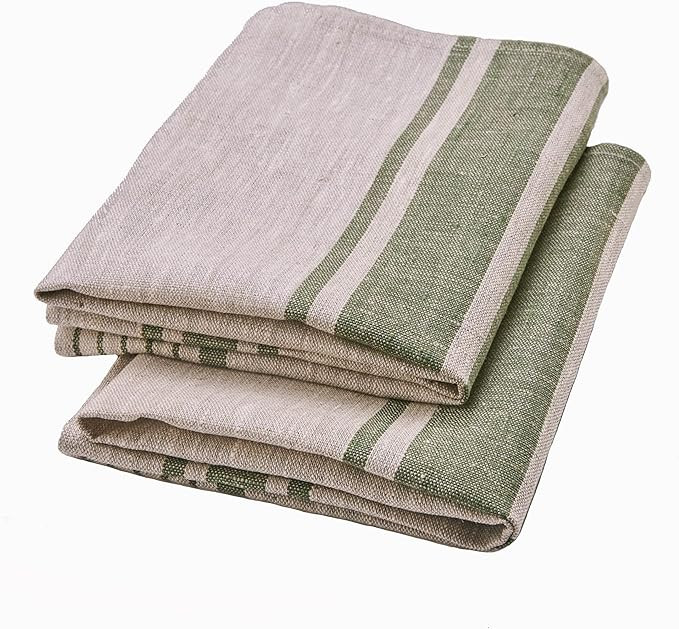 LINENVIBE Pure Linen Kitchen Tea Towels Set of 2 Flax Dish Towels 17 x 27 inches with Olive Green... | Amazon (US)