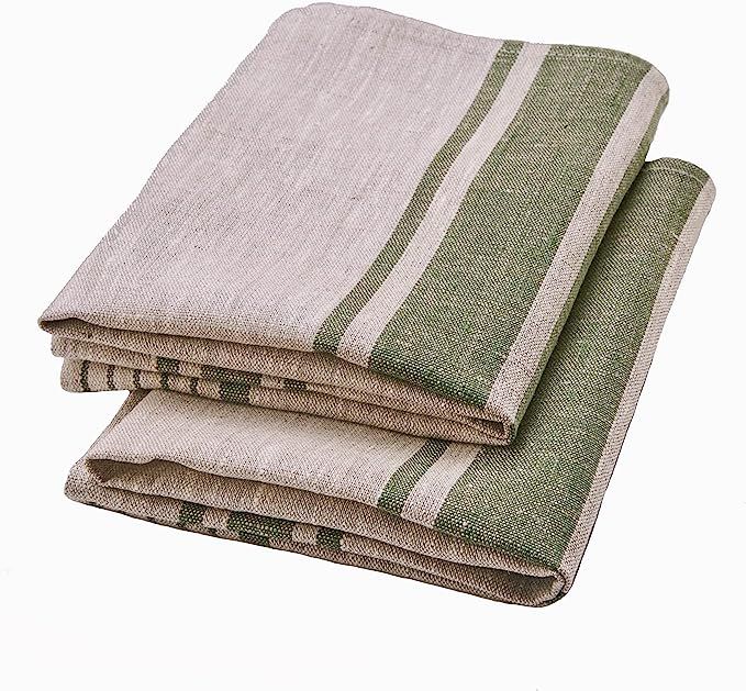 LINENVIBE Pure Linen Kitchen Tea Towels Set of 2 Flax Dish Towels 17 x 27 inches with Olive Green... | Amazon (US)