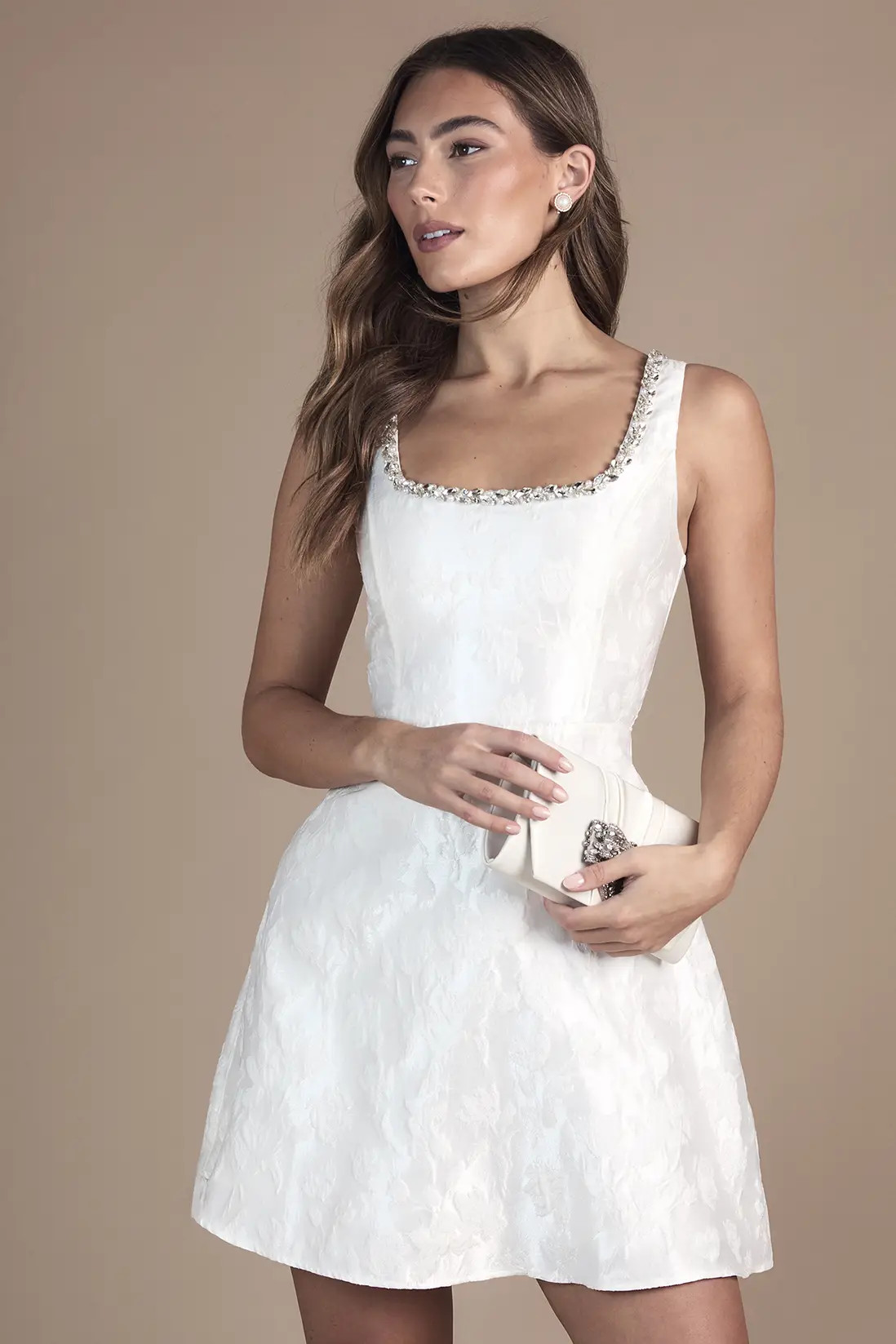 Jacquard Mini Dress With Jewel Trim | Karen Millen