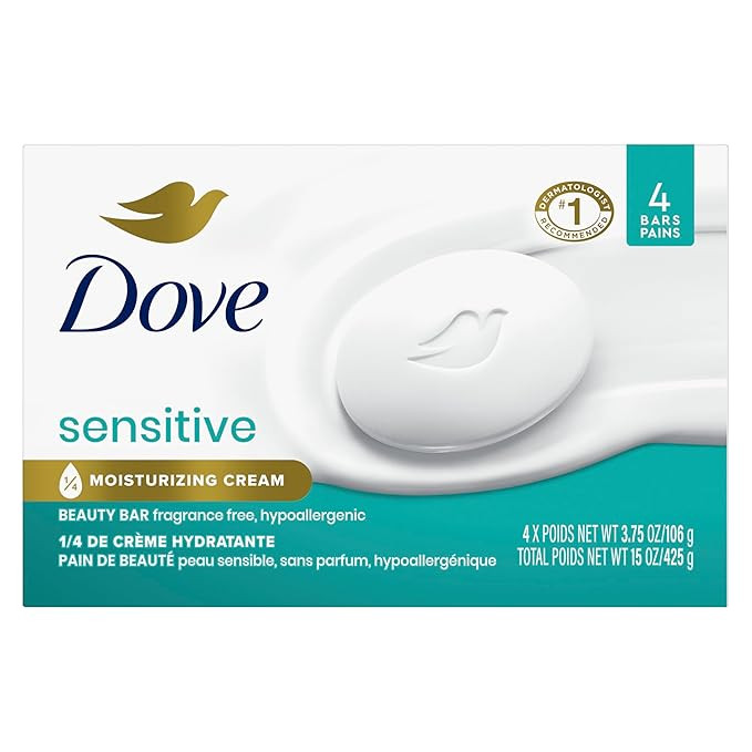 Dove Beauty Bar Soap Sensitive, 24 Bars for Sensitive Skin, Fragrance Free and Hypoallergenic 3.7... | Amazon (US)