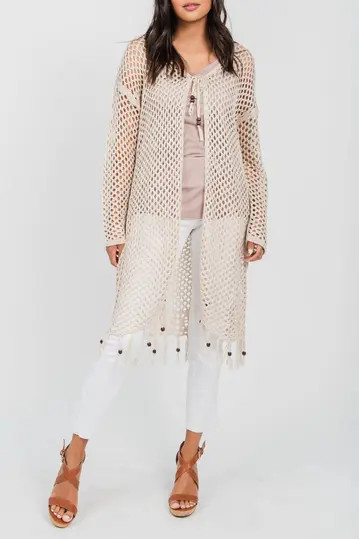 Long Sleeve Crochet Duster with Beads | Nordstrom Rack