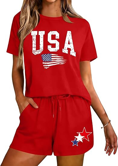 LHBNK 4th of July USA 2 Piece Outfits Women: USA Set American Flag 2 Piece Sets Patriotic Summer ... | Amazon (US)