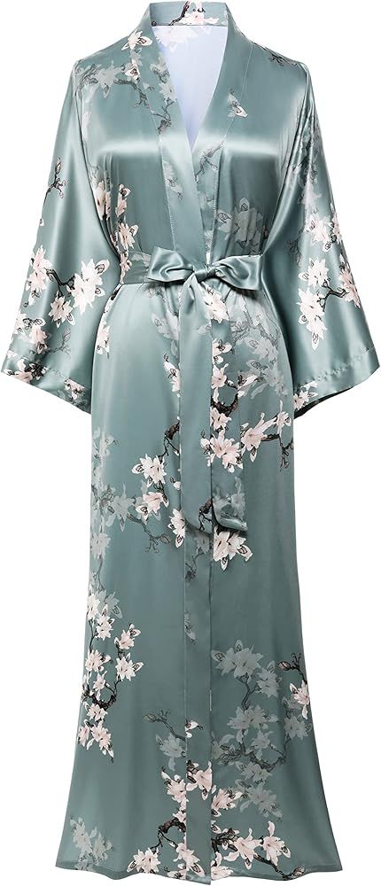 BABEYOND Floral Kimono Robe Satin Silk Wedding Robe 1920s Kimono Nightgown Sleepwear 53 Inches Lo... | Amazon (US)