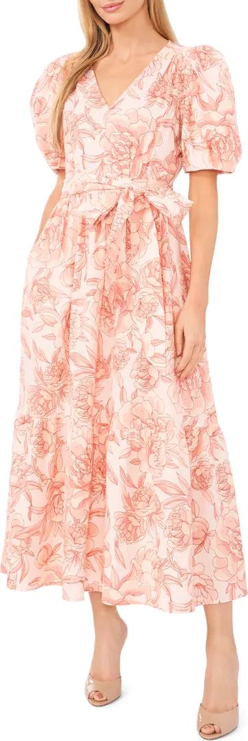 CeCe Floral Puff Sleeve Linen Blend Dress | Nordstrom | Nordstrom