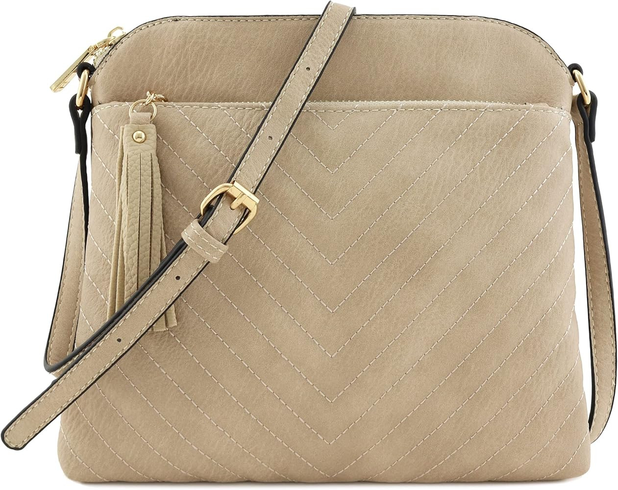 Chevron Quilted Medium Crossbody Bag with Tassel Accent | Amazon (US)