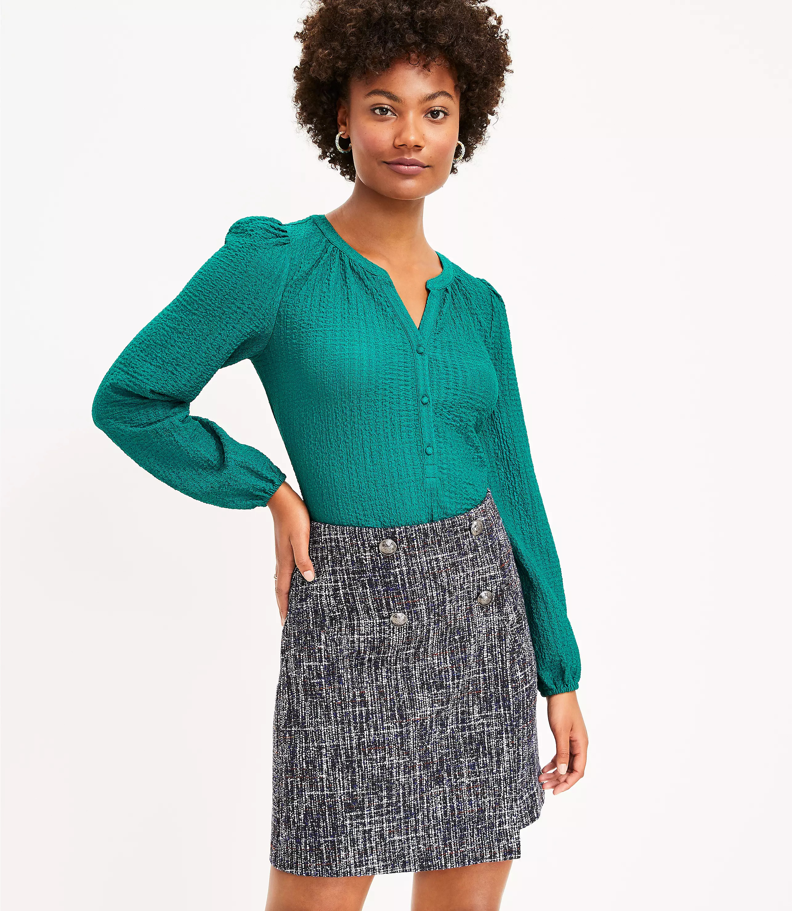 Tweed Button Wrap Skirt | LOFT