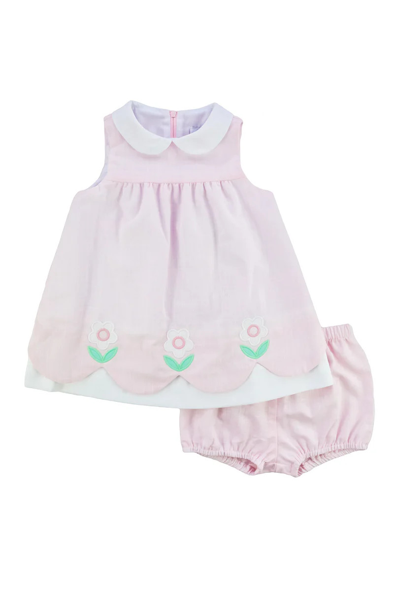 Linen-Look Dress & Bloomer With Flowers | Florence Eiseman