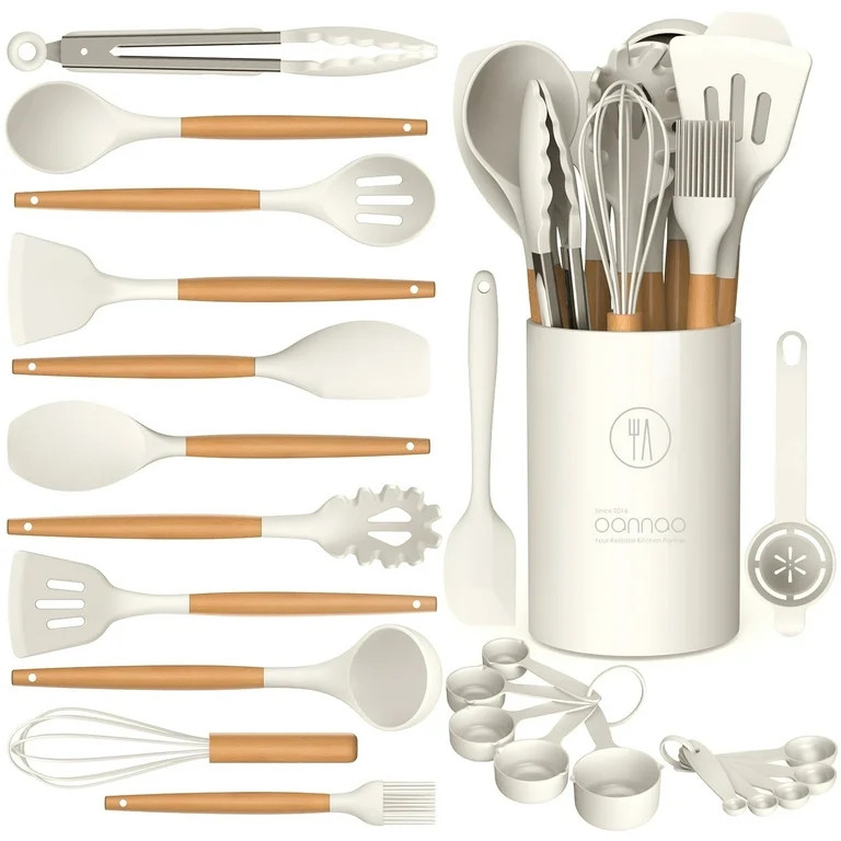 Silicone Cooking Utensils Set - Silicone Kitchen Utensils for Cooking Wooden Handles, 446\u00b0F ... | Walmart (US)