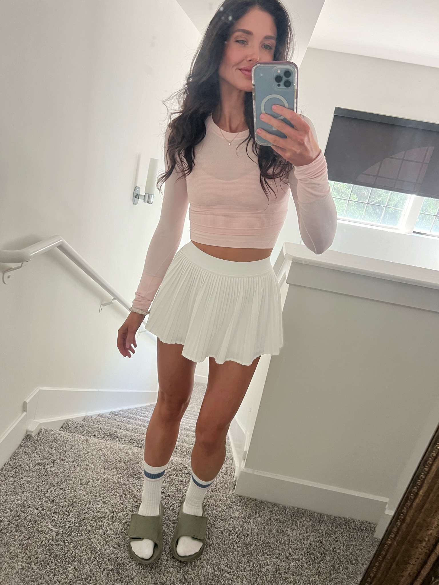 It’s hot outside but cold indoors - I warm up in this long sleeve and it’s perfect for winter when you need an extra layer. This is another one of my fav Lulu lemon fits for pickle. 

Skirt size 2 
Tank size 0 
Long sleeve size 4 
Socks size large Lulu lemon (shoe size 10) 
Shoes OOFOS recovery sandals - perfect for foot recovery after work outs and long days on your feet/ in heels 

#LTKActive #LTKFitness #LTKSaleAlert